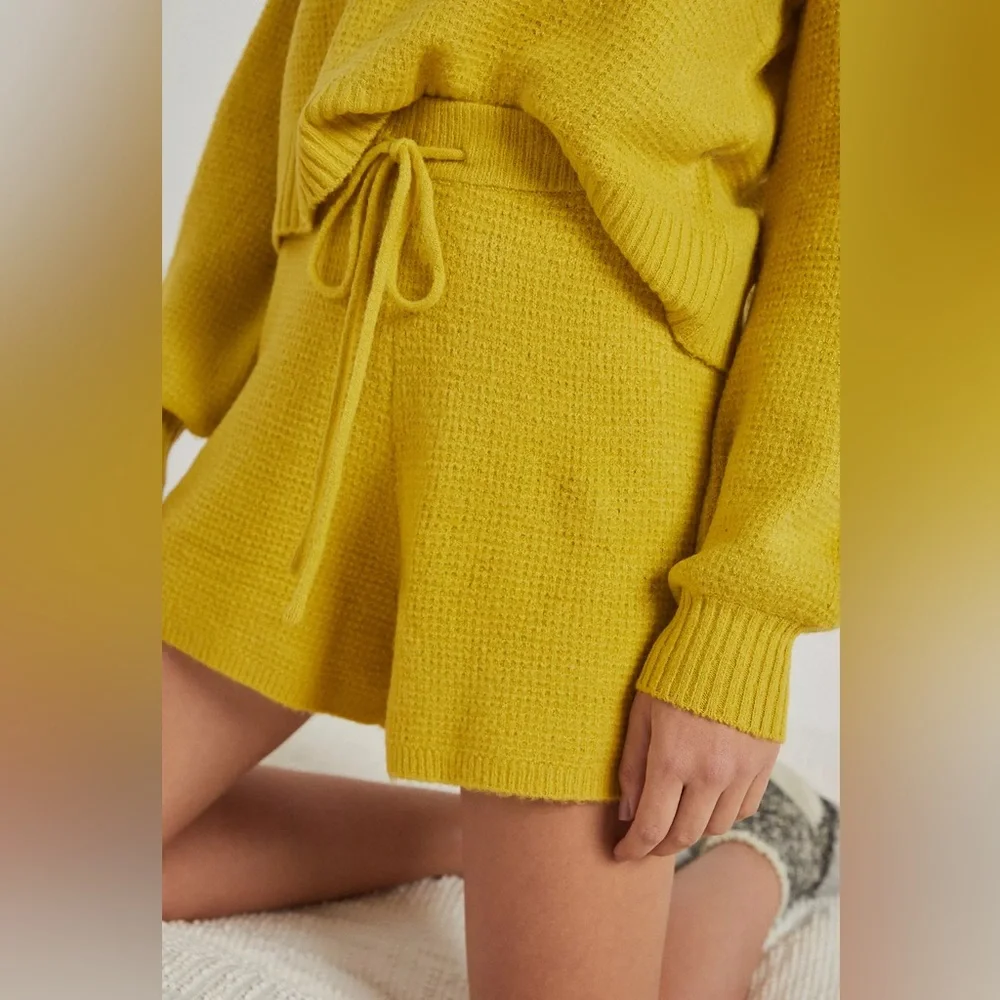 Anthropologie Saturday Sunday Cornflower Blue Waffle Knit Lounge Shorts - Picture 6 of 6